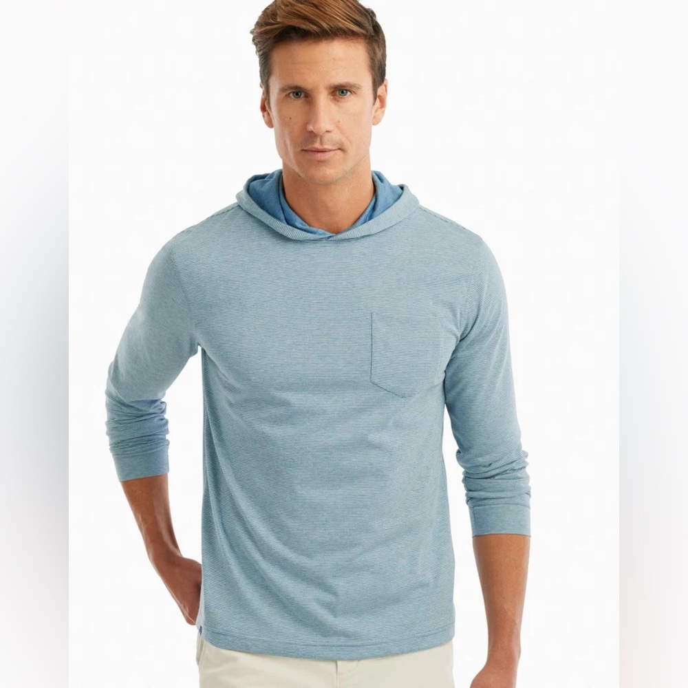Johnnie-O Striped Gunnar Hoodie Shirt in Laguna Blue XL MID PINES